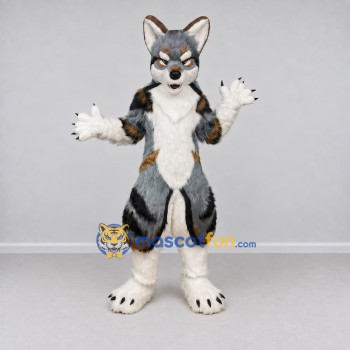 Custom Gray Black and Tan Canine Character Mascot Costume Adult Full Body Suit for School Events Custom Gray Black and Tan Canine Character Mascot Costume Adult Full Body Suit for School Events