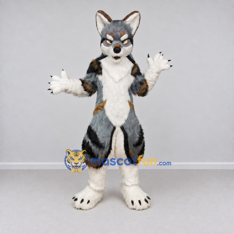 Custom Gray Black and Tan Canine Character Mascot Costume Adult Full Body Suit for School Events Custom Gray Black and Tan Canine Character Mascot Costume Adult Full Body Suit for School Events