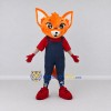 Custom Orange Red and Navy Blue Fox in Overalls Mascot Costume Adult Full Body Suit for School Events Custom Orange Red and Navy Blue Fox in Overalls Mascot Costume Adult Full Body Suit for School Events