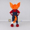 Custom Orange Red and Navy Blue Fox in Overalls Mascot Costume Adult Full Body Suit for School Events Custom Orange Red and Navy Blue Fox in Overalls Mascot Costume Adult Full Body Suit for School Events