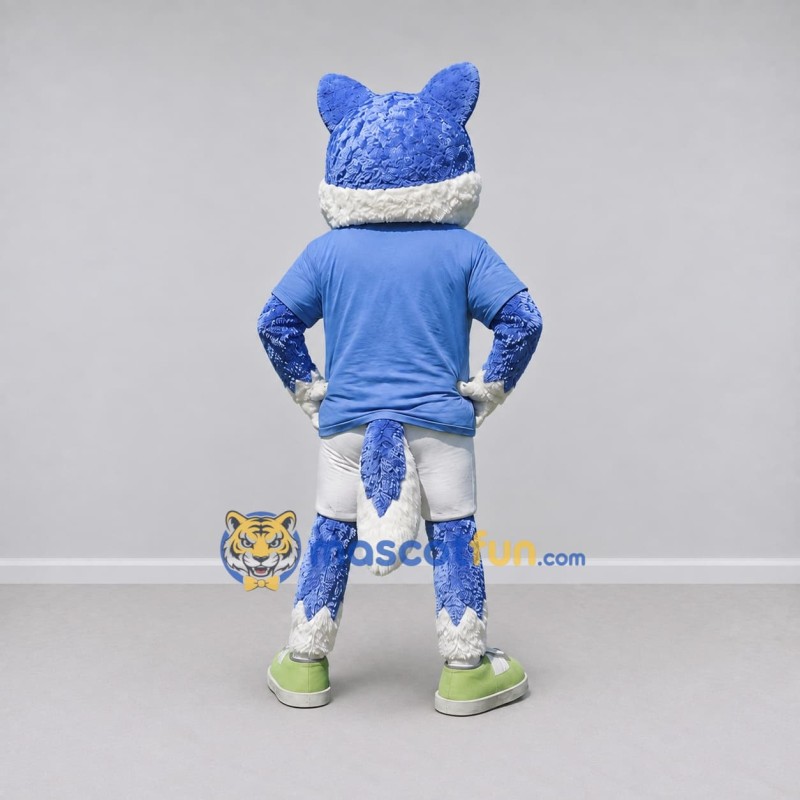 Custom Blue and White Fox in Sportswear Mascot Costume Adult Full Body Suit for Sports Events Custom Blue and White Fox in Sportswear Mascot Costume Adult Full Body Suit for Sports Events