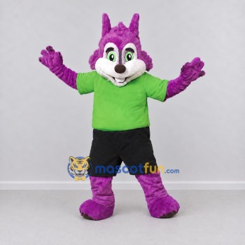 Custom Purple Green and Black Canine Character in Sportswear Mascot Costume Adult Full Body Suit for Sports Events