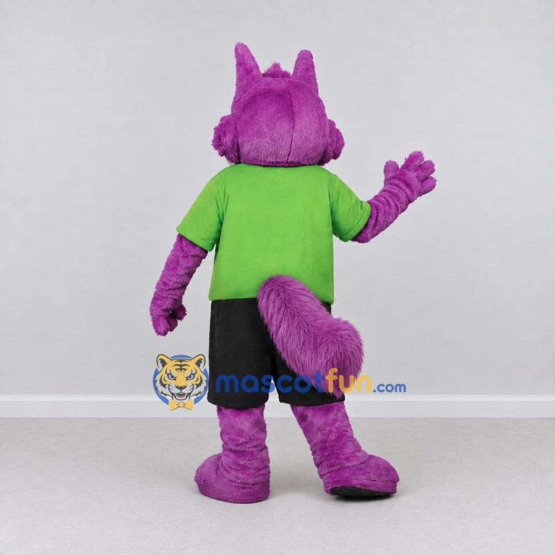 Custom Purple Green and Black Canine Character in Sportswear Mascot Costume Adult Full Body Suit for Sports Events