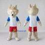 Custom Cream White and Red Wolf in Sportswear Mascot Costume Adult Full Body Suit for Sports Events