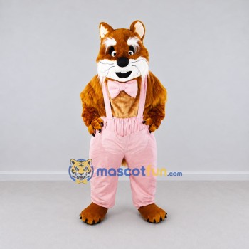 Custom Brown and Pink Red Panda in Suspenders Mascot Costume Adult Full Body Suit for Themed Parties