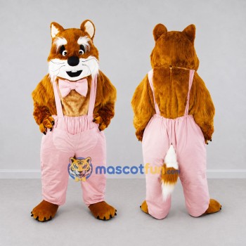 Custom Brown and Pink Red Panda in Suspenders Mascot Costume Adult Full Body Suit for Themed Parties