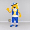 Custom Yellow and Blue Cat in Hat and Vest Mascot Costume Adult Full Body Suit for Themed Parties Custom Yellow and Blue Cat in Hat and Vest Mascot Costume Adult Full Body Suit for Themed Parties