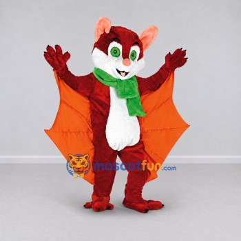 Custom Red Orange and Green Bat with Scarf Mascot Costume Adult Full Body Suit for Halloween Events Custom Red Orange and Green Bat with Scarf Mascot Costume Adult Full Body Suit for Halloween Events