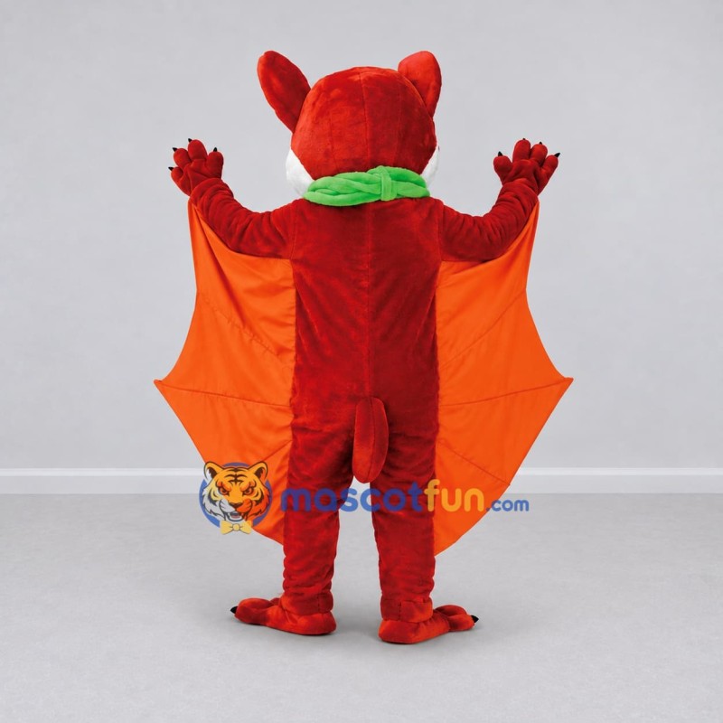 Custom Red Orange and Green Bat with Scarf Mascot Costume Adult Full Body Suit for Halloween Events