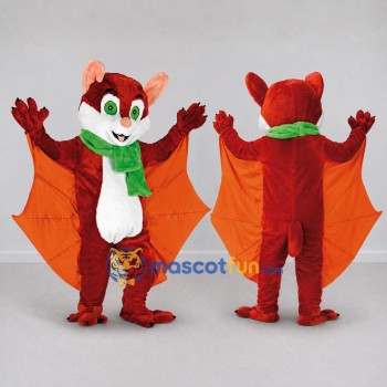 Custom Red Orange and Green Bat with Scarf Mascot Costume Adult Full Body Suit for Halloween Events
