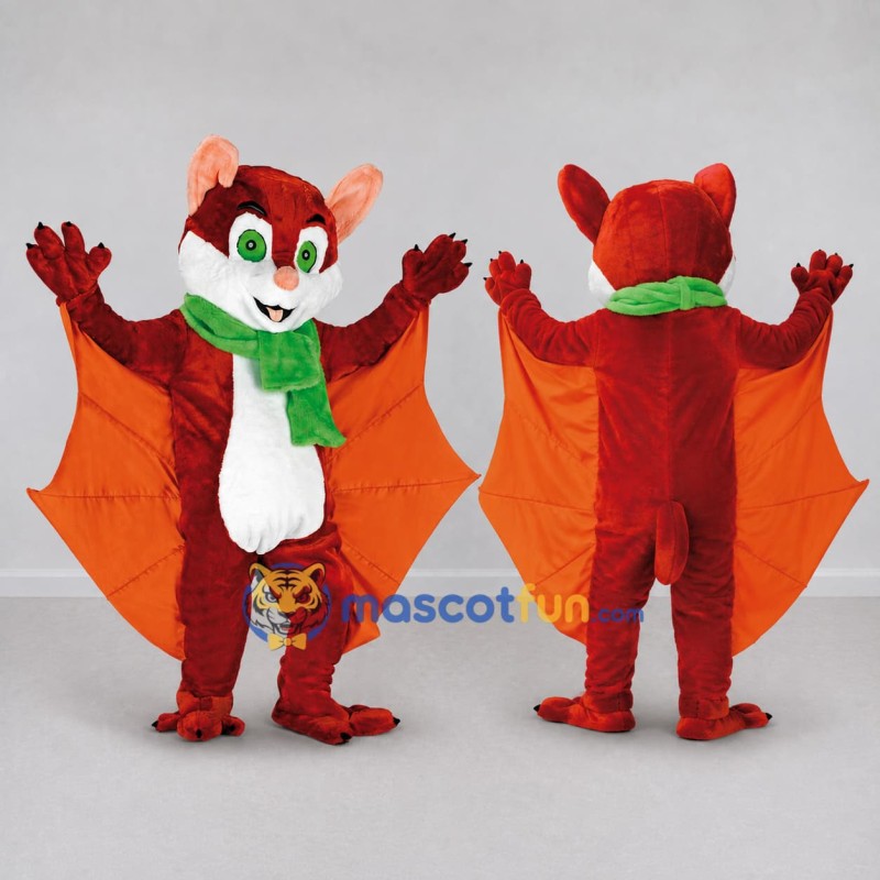 Custom Red Orange and Green Bat with Scarf Mascot Costume Adult Full Body Suit for Halloween Events