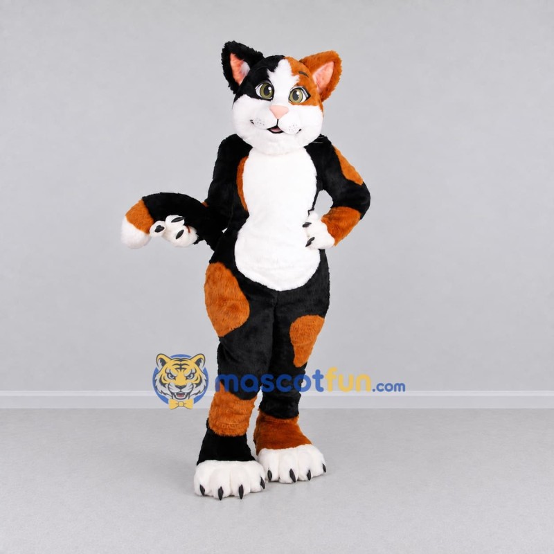 Custom Black Orange and White Calico Cat Mascot Costume Adult Full Body Suit for Pet Events Custom Black Orange and White Calico Cat Mascot Costume Adult Full Body Suit for Pet Events