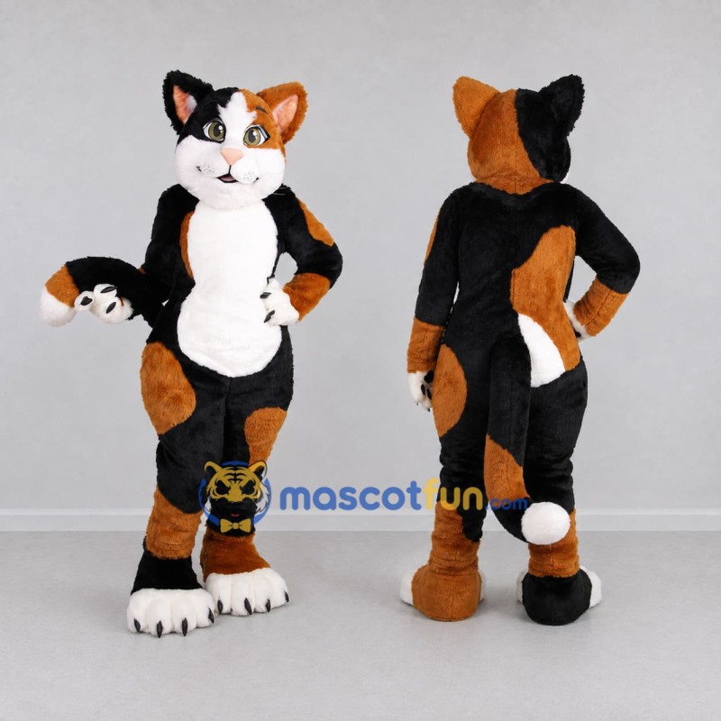 Custom Black Orange and White Calico Cat Mascot Costume Adult Full Body Suit for Pet Events Custom Black Orange and White Calico Cat Mascot Costume Adult Full Body Suit for Pet Events