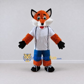 Custom Orange White and Blue Fox in Sportswear Mascot Costume Adult Full Body Suit for Sports Events Custom Orange White and Blue Fox in Sportswear Mascot Costume Adult Full Body Suit for Sports Events