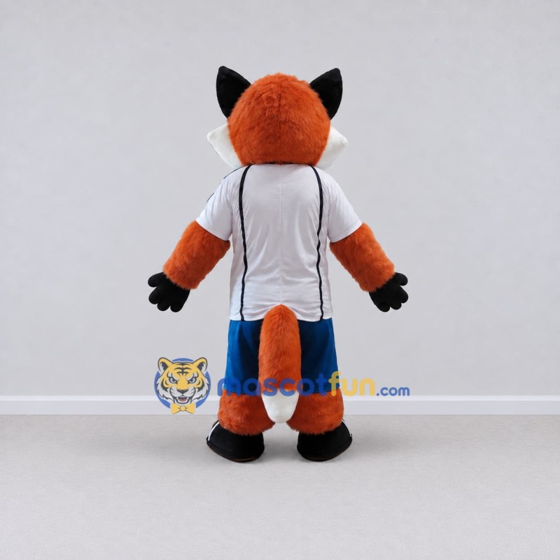 Custom Orange White and Blue Fox in Sportswear Mascot Costume Adult Full Body Suit for Sports Events Custom Orange White and Blue Fox in Sportswear Mascot Costume Adult Full Body Suit for Sports Events