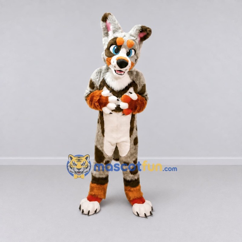Custom Gray Brown and Orange Lynx Mascot Costume Adult Full Body Suit for Wildlife Events Custom Gray Brown and Orange Lynx Mascot Costume Adult Full Body Suit for Wildlife Events