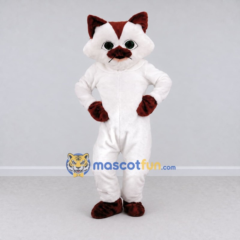 Custom White and Brown Cat Mascot Costume Adult Full Body Suit for Pet Events Custom White and Brown Cat Mascot Costume Adult Full Body Suit for Pet Events
