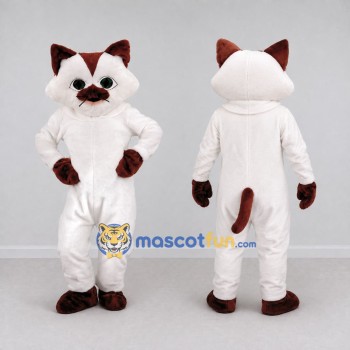 Custom White and Brown Cat Mascot Costume Adult Full Body Suit for Pet Events