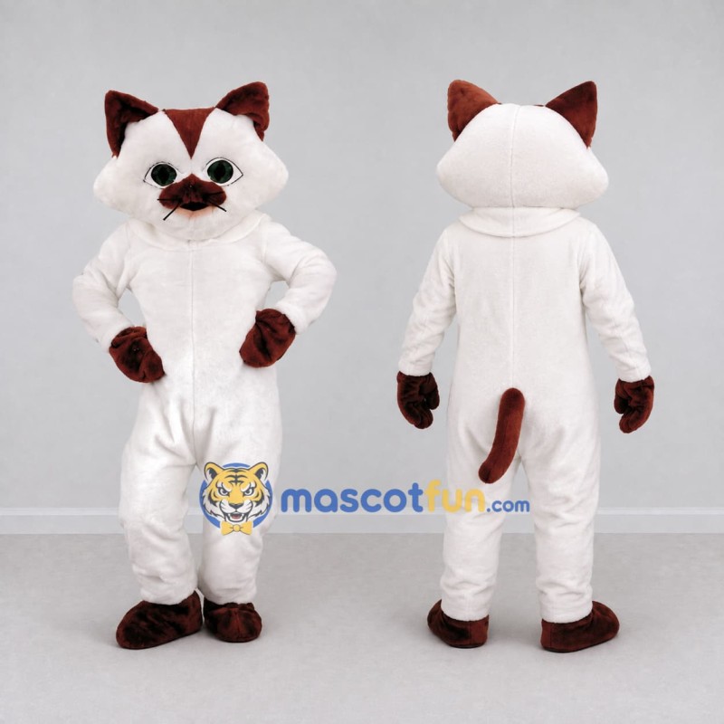 Custom White and Brown Cat Mascot Costume Adult Full Body Suit for Pet Events Custom White and Brown Cat Mascot Costume Adult Full Body Suit for Pet Events