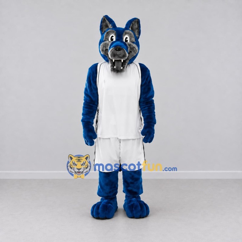 Custom Blue and White Wolf in Sportswear Mascot Costume Adult Full Body Suit for Sports Events Custom Blue and White Wolf in Sportswear Mascot Costume Adult Full Body Suit for Sports Events
