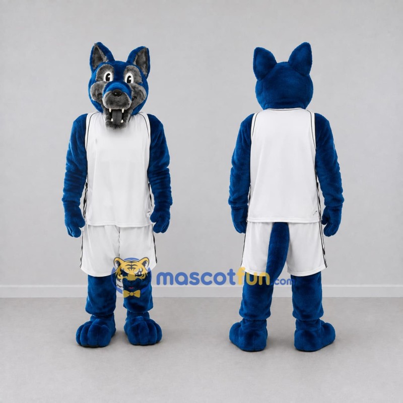 Custom Blue and White Wolf in Sportswear Mascot Costume Adult Full Body Suit for Sports Events Custom Blue and White Wolf in Sportswear Mascot Costume Adult Full Body Suit for Sports Events