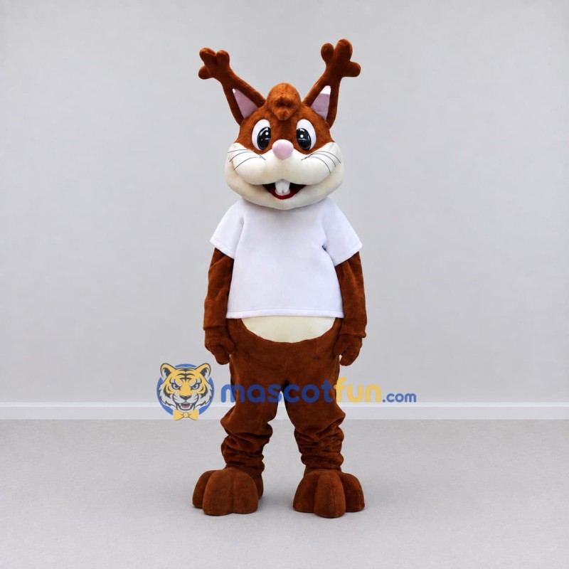 Custom Brown and White Reindeer in T Shirt Mascot Costume Adult Full Body Suit for Christmas Events Custom Brown and White Reindeer in T Shirt Mascot Costume Adult Full Body Suit for Christmas Events
