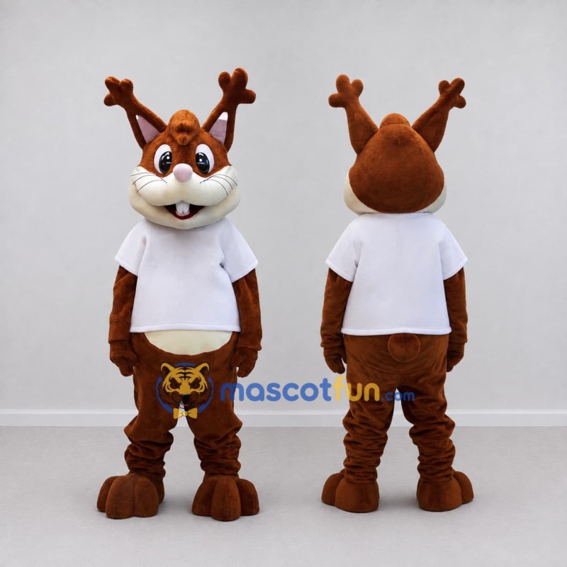 Custom Brown and White Reindeer in T Shirt Mascot Costume Adult Full Body Suit for Christmas Events Custom Brown and White Reindeer in T Shirt Mascot Costume Adult Full Body Suit for Christmas Events