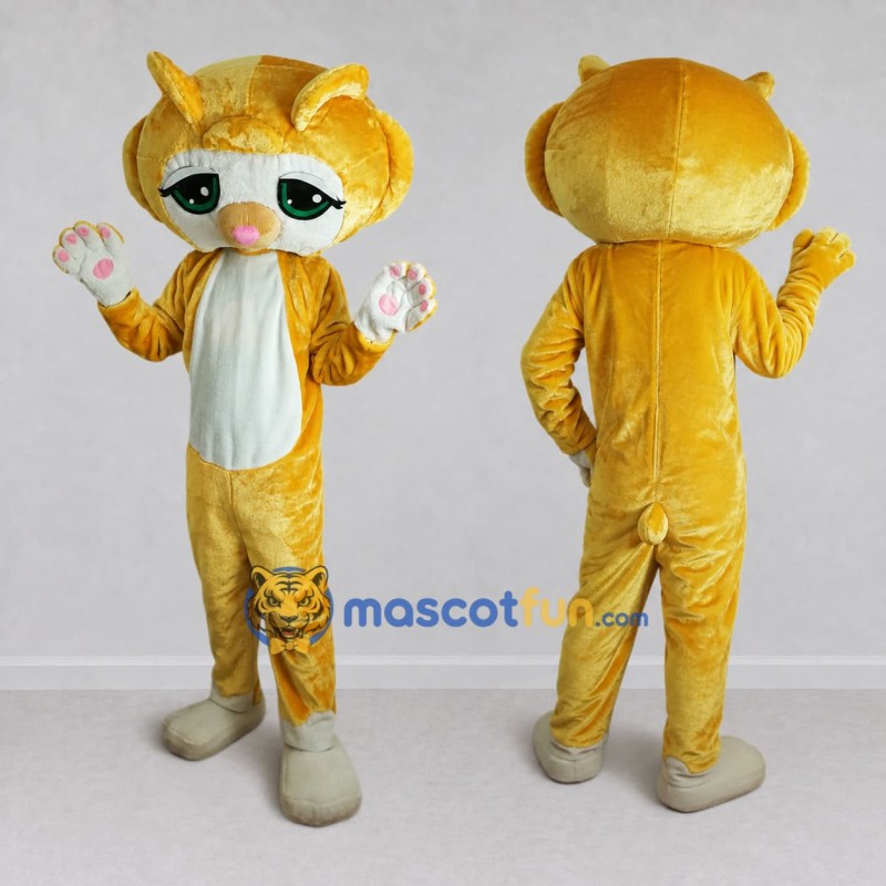 Custom Yellow and White Cat Mascot Costume Adult Full Body Suit for School Events Custom Yellow and White Cat Mascot Costume Adult Full Body Suit for School Events