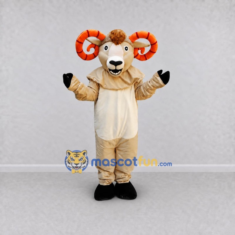 Custom Cream and Orange Ram Mascot Costume Adult Full Body Suit for Farm Events Custom Cream and Orange Ram Mascot Costume Adult Full Body Suit for Farm Events