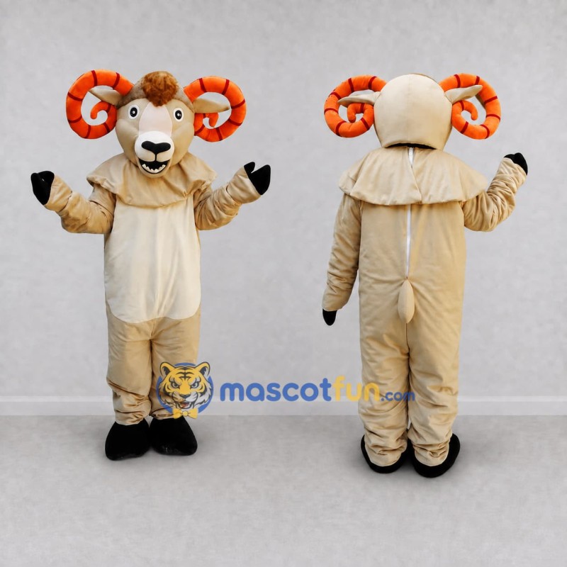 Custom Cream and Orange Ram Mascot Costume Adult Full Body Suit for Farm Events Custom Cream and Orange Ram Mascot Costume Adult Full Body Suit for Farm Events