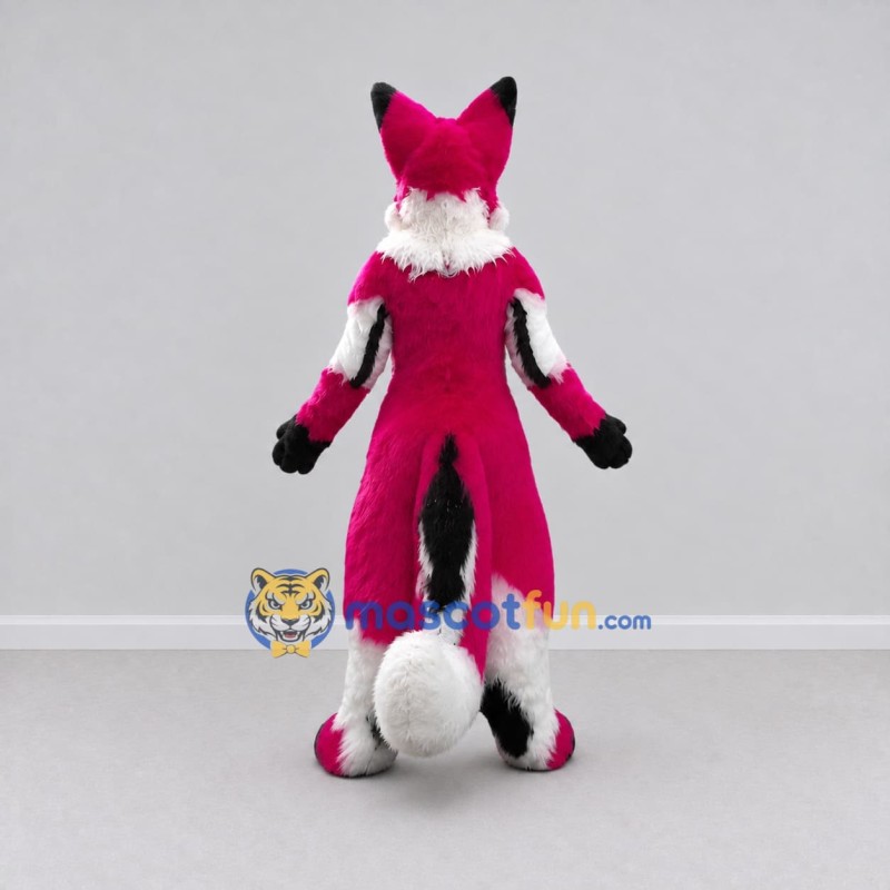Custom Pink Black and White Fox Mascot Costume Adult Full Body Suit for School Events Custom Pink Black and White Fox Mascot Costume Adult Full Body Suit for School Events