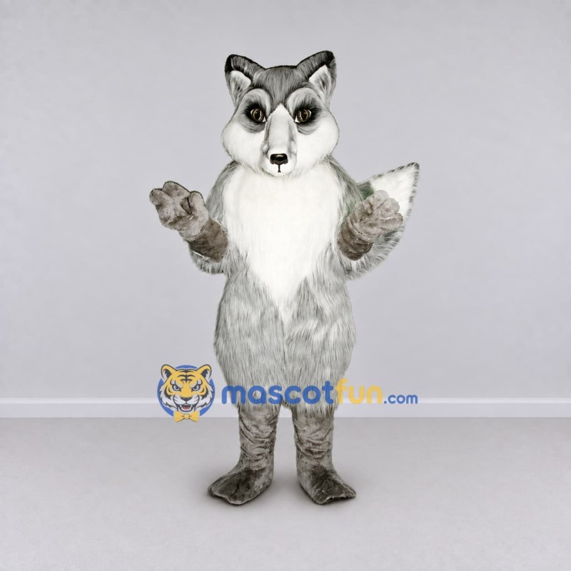 Custom Gray and White Fox Mascot Costume Adult Full Body Suit for Wildlife Events Custom Gray and White Fox Mascot Costume Adult Full Body Suit for Wildlife Events