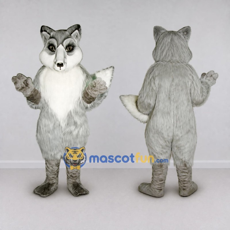 Custom Gray and White Fox Mascot Costume Adult Full Body Suit for Wildlife Events Custom Gray and White Fox Mascot Costume Adult Full Body Suit for Wildlife Events