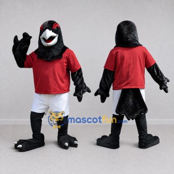 Custom Black Red and White Bird in Sportswear Mascot Costume Adult Full Body Suit for Sports Events