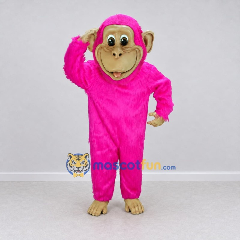 Custom Pink and Tan Chimpanzee Mascot Costume Adult Full Body Suit for School Events Custom Pink and Tan Chimpanzee Mascot Costume Adult Full Body Suit for School Events