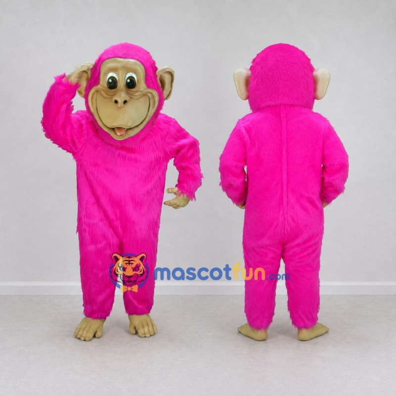 Custom Pink and Tan Chimpanzee Mascot Costume Adult Full Body Suit for School Events Custom Pink and Tan Chimpanzee Mascot Costume Adult Full Body Suit for School Events