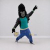 Custom Black Teal and Blue Gorilla in Jacket Mascot Costume Adult Full Body Suit for Themed Parties Custom Black Teal and Blue Gorilla in Jacket Mascot Costume Adult Full Body Suit for Themed Parties