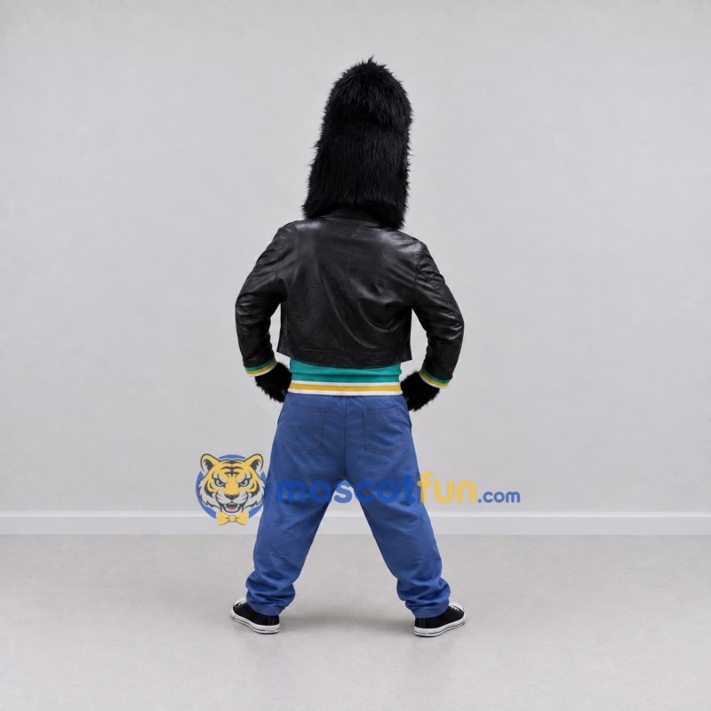 Custom Black Teal and Blue Gorilla in Jacket Mascot Costume Adult Full Body Suit for Themed Parties Custom Black Teal and Blue Gorilla in Jacket Mascot Costume Adult Full Body Suit for Themed Parties