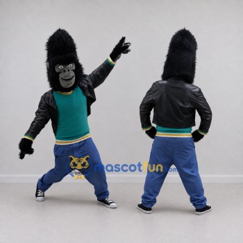 Custom Black Teal and Blue Gorilla in Jacket Mascot Costume Adult Full Body Suit for Themed Parties