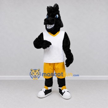 Custom Black White and Yellow Horse in Sportswear Mascot Costume Adult Full Body Suit for Sports Events Custom Black White and Yellow Horse in Sportswear Mascot Costume Adult Full Body Suit for Sports Events