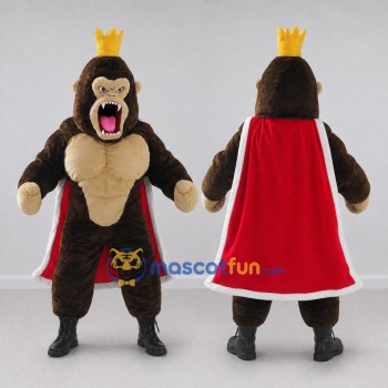 Custom Brown Red and Gold Gorilla King Mascot Costume Adult Full Body Suit for Themed Parties