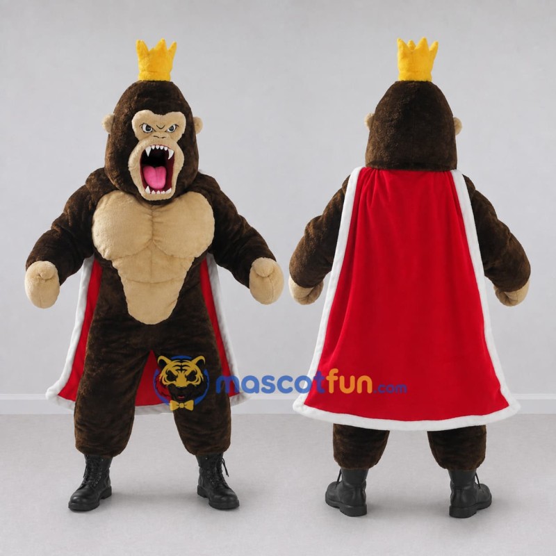Custom Brown Red and Gold Gorilla King Mascot Costume Adult Full Body Suit for Themed Parties Custom Brown Red and Gold Gorilla King Mascot Costume Adult Full Body Suit for Themed Parties