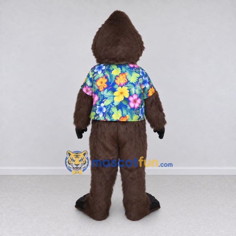 Custom Brown and Multicolor Ape in Floral Shirt Mascot Costume Adult Full Body Suit for Themed Parties Custom Brown and Multicolor Ape in Floral Shirt Mascot Costume Adult Full Body Suit for Themed Parties
