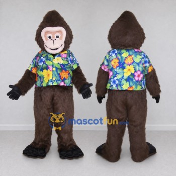 Custom Brown and Multicolor Ape in Floral Shirt Mascot Costume Adult Full Body Suit for Themed Parties