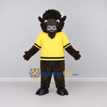 Custom Brown and Yellow Bison in Sportswear Mascot Costume Adult Full Body Suit for Sports Events