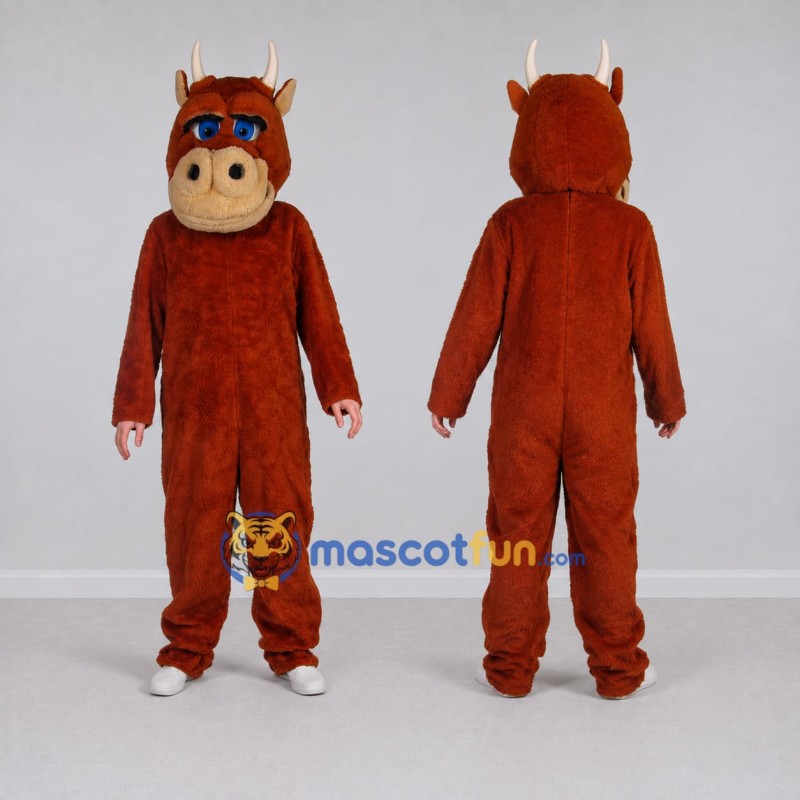 Custom Reddish Brown and Tan Bull Mascot Costume Adult Full Body Suit for Farm Events Custom Reddish Brown and Tan Bull Mascot Costume Adult Full Body Suit for Farm Events