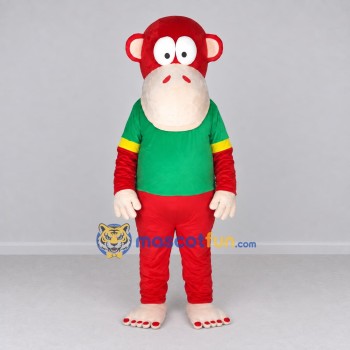 Custom Red and Green Monkey in T Shirt Mascot Costume Adult Full Body Suit for School Events Custom Red and Green Monkey in T Shirt Mascot Costume Adult Full Body Suit for School Events