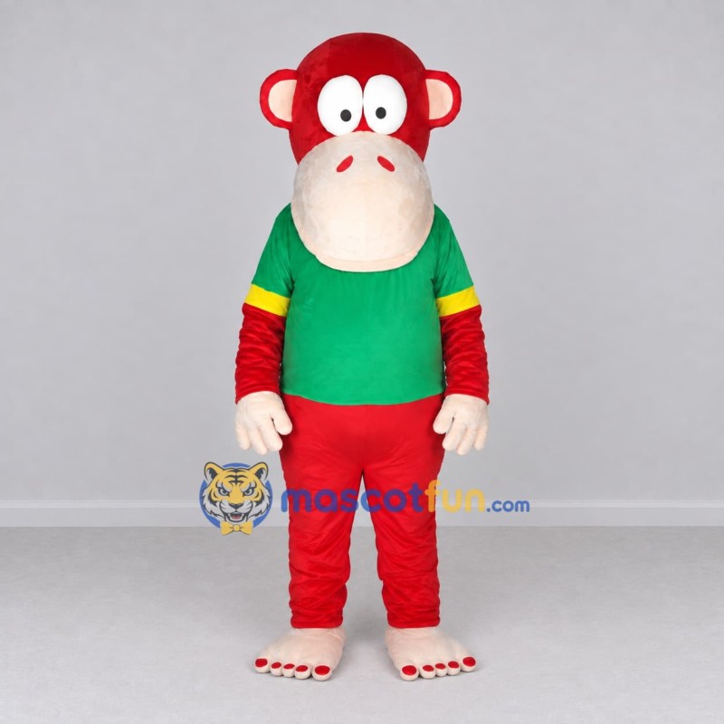 Custom Red and Green Monkey in T Shirt Mascot Costume Adult Full Body Suit for School Events