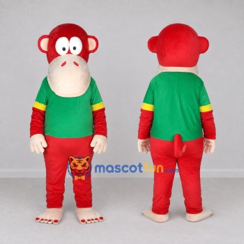 Custom Red and Green Monkey in T Shirt Mascot Costume Adult Full Body Suit for School Events