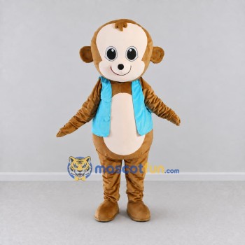 Custom Tan and Light Blue Monkey in Vest Mascot Costume Adult Full Body Suit for School Events Custom Tan and Light Blue Monkey in Vest Mascot Costume Adult Full Body Suit for School Events